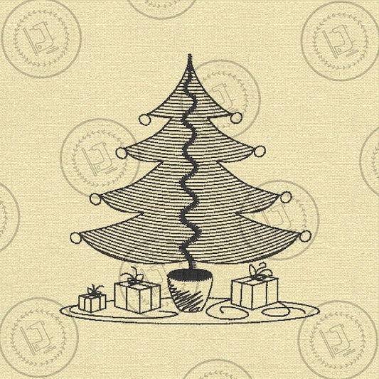 CHRISTMAS SKETCH TREE Machine Embroidery Design - CS04s  4 x 4
