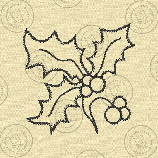 CHRISTMAS SKETCH HOLLY Machine Embroidery Design - CS05s  4 x 4