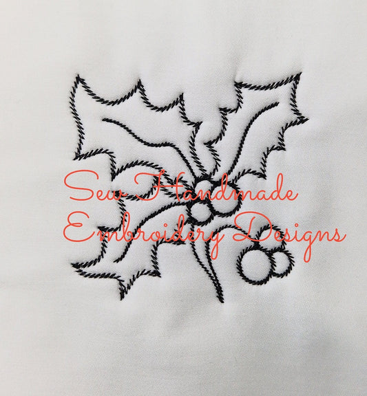 CHRISTMAS SKETCH HOLLY Machine Embroidery Design - CS05s  4 x 4