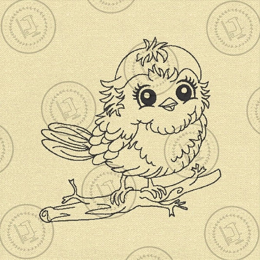 CHRISTMAS SKETCH ROBIN ON A BRANCH Machine Embroidery Design - CS06s  4 x 4