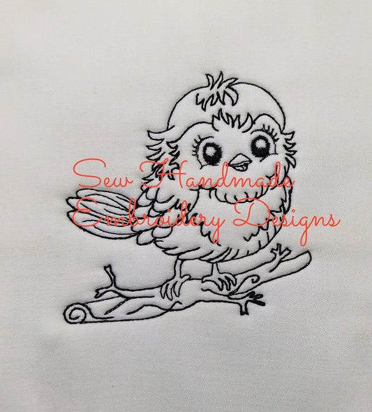 CHRISTMAS SKETCH ROBIN ON A BRANCH Machine Embroidery Design - CS06s  4 x 4