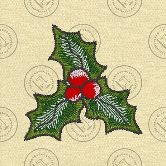 CHRISTMAS SPRIG OF HOLLY Machine Embroidery Design  4" x 4"