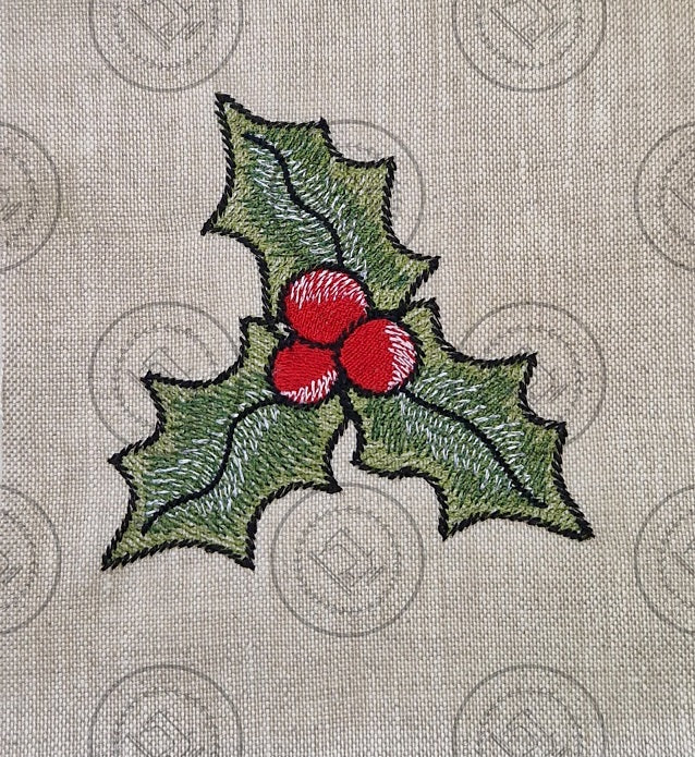 CHRISTMAS SPRIG OF HOLLY Machine Embroidery Design  4" x 4"