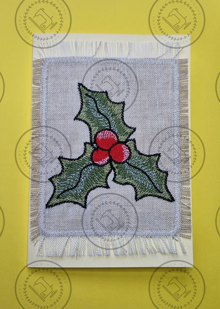CHRISTMAS SPRIG OF HOLLY Machine Embroidery Design  4" x 4"