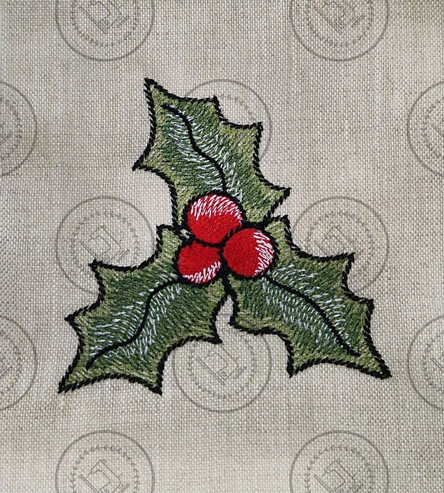 CHRISTMAS SPRIG OF HOLLY Machine Embroidery Design  4" x 4"