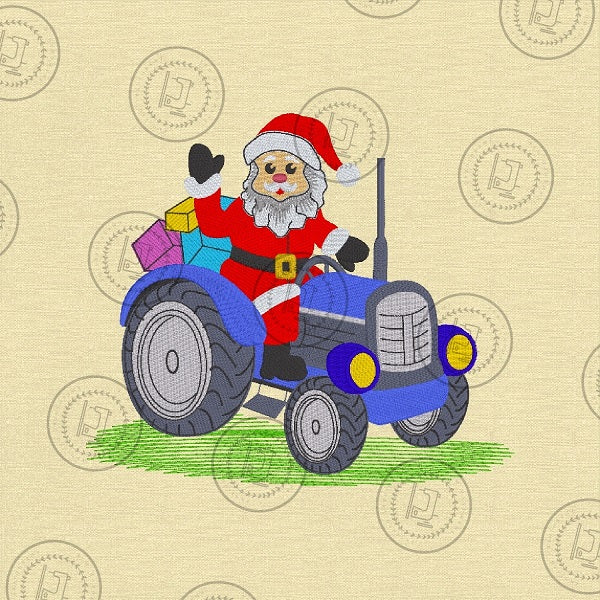 CHRISTMAS SANTA TRACTOR Embroidery Design