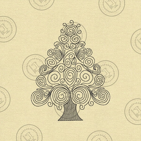 CURLY SILHOUETTE CHRISTMAS TREE Embroidery Design - CT23a  4.5 x 5
