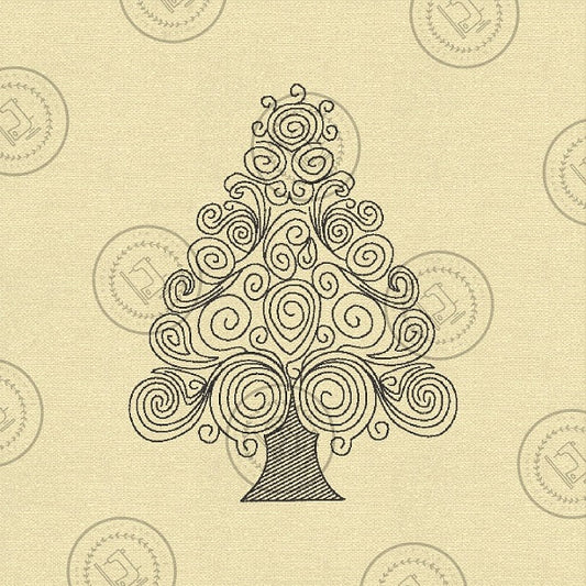 CURLY SILHOUETTE CHRISTMAS TREE Embroidery Design - CT23a  4.5 x 5