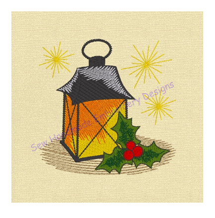 CHRISTMAS HOLLY LANTERN Machine Embroidery Design