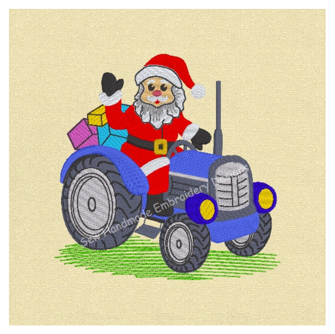CHRISTMAS SANTA TRACTOR Embroidery Design