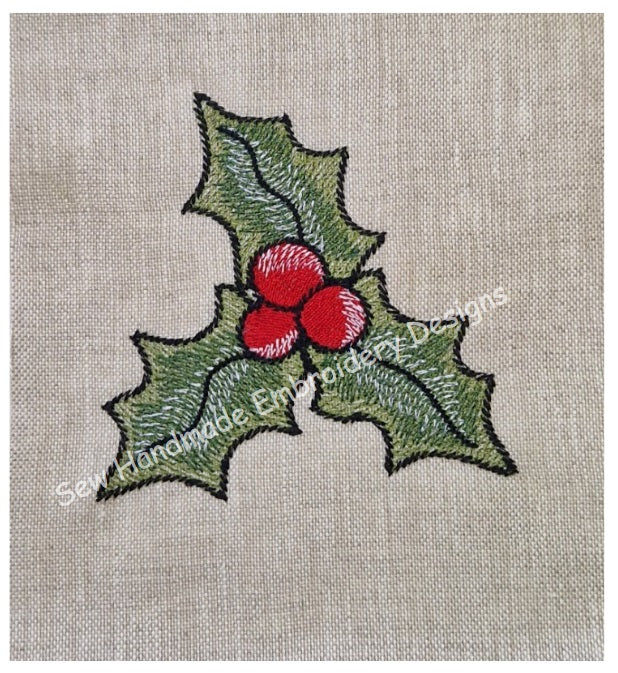 CHRISTMAS SPRIG OF HOLLY Machine Embroidery Design  4" x 4"