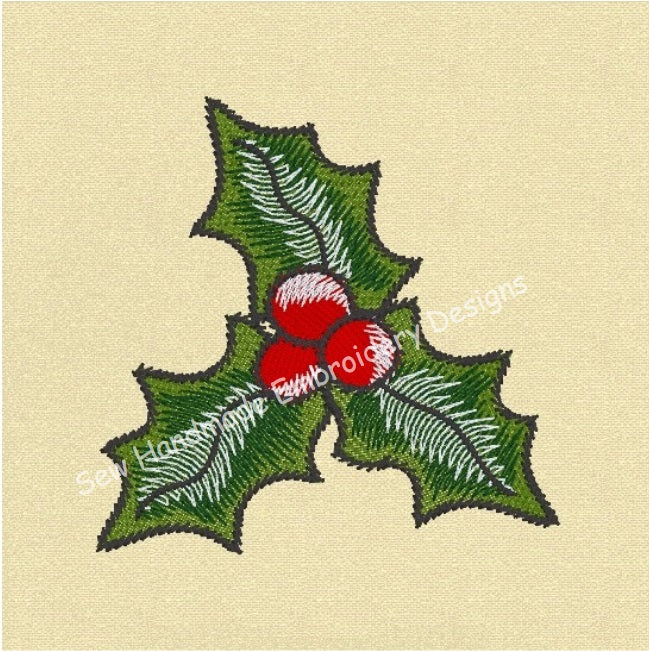 CHRISTMAS SPRIG OF HOLLY Machine Embroidery Design  4" x 4"