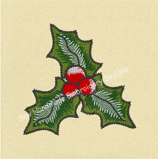 CHRISTMAS SPRIG OF HOLLY Machine Embroidery Design  4" x 4"