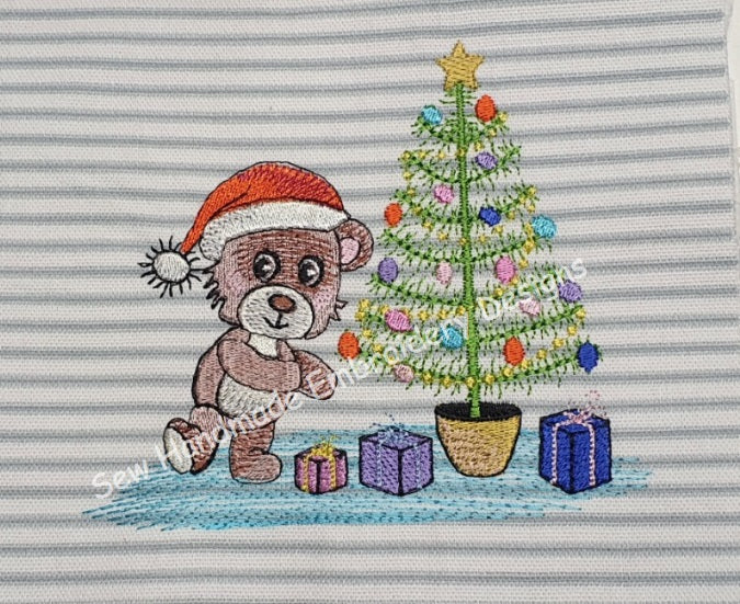 CHRISTMAS TREE TEDDY SANTA Embroidery Design - XTS22  5 x 5.5