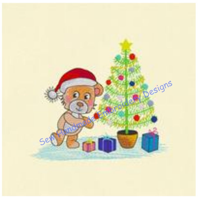 CHRISTMAS TREE TEDDY SANTA Embroidery Design - XTS22  5 x 5.5