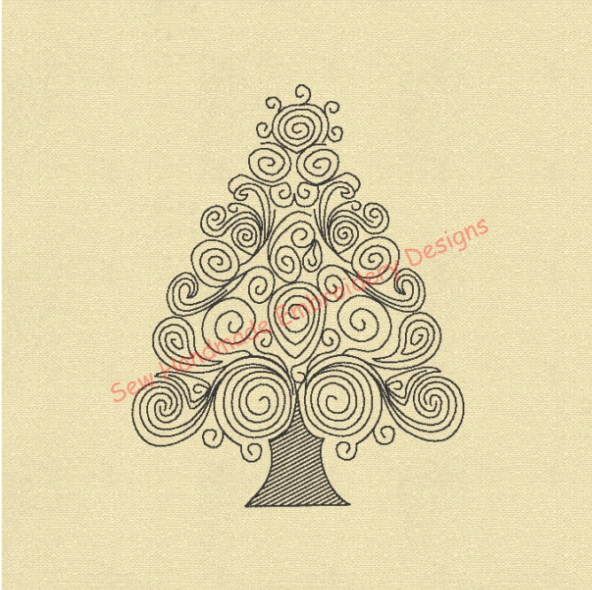 CURLY SILHOUETTE CHRISTMAS TREE Machine Embroidery Design - CT23a  4.5 x 5