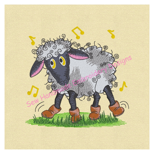 DANCING RAGGY SHEEP Machine Embroidery Design