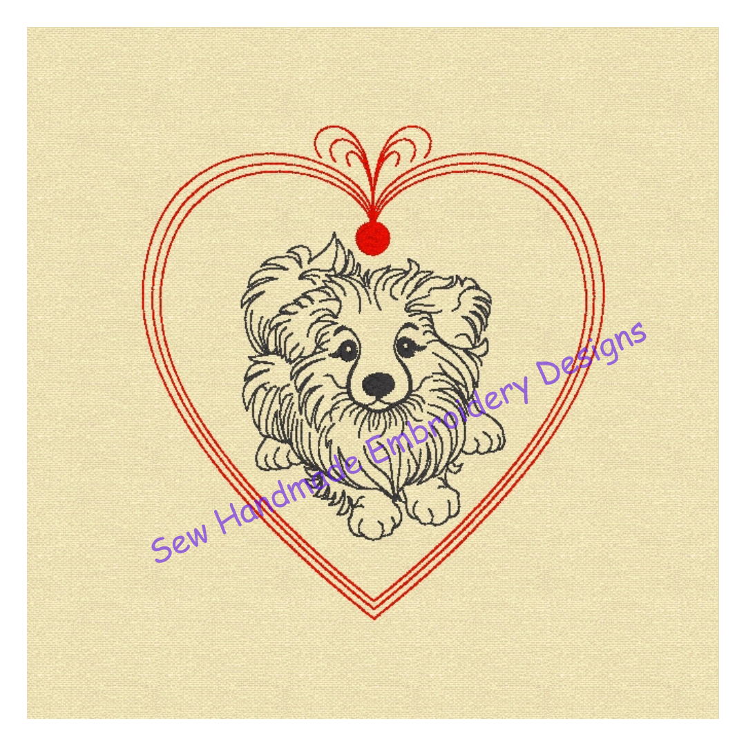 VALENTINE HEART PUPPY DOG SKETCH Embroidery Design