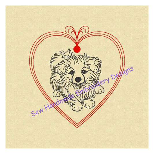 VALENTINE HEART PUPPY DOG SKETCH Embroidery Design