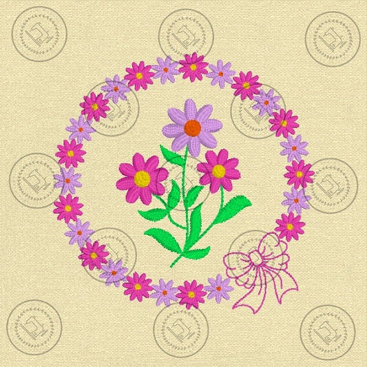 PRETTY LITTLE FLOWER BOW CIRCLE Machine Embroidery Design   4 x 4