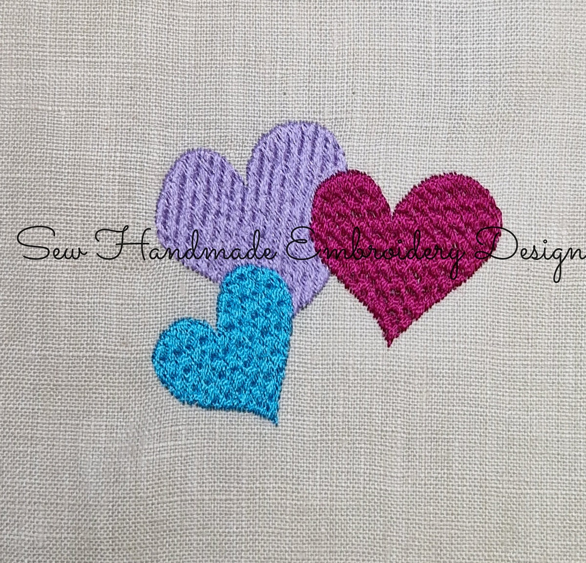 TRIPLE LOVE HEARTS Machine Embroidery Design   2.25 x 2.5