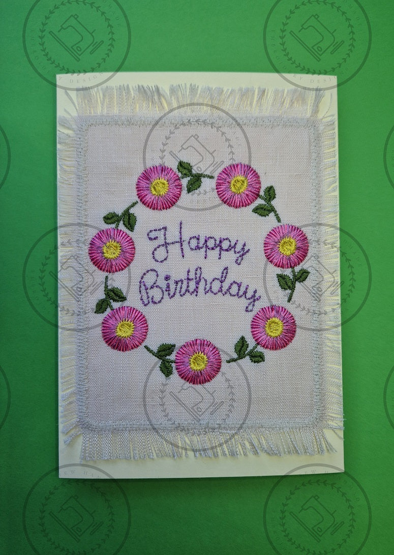 FRINGE FLOWERS CIRCLE HAPPY BIRTHDAY Machine Embroidery Design