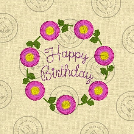 FRINGE FLOWERS CIRCLE HAPPY BIRTHDAY Machine Embroidery Design