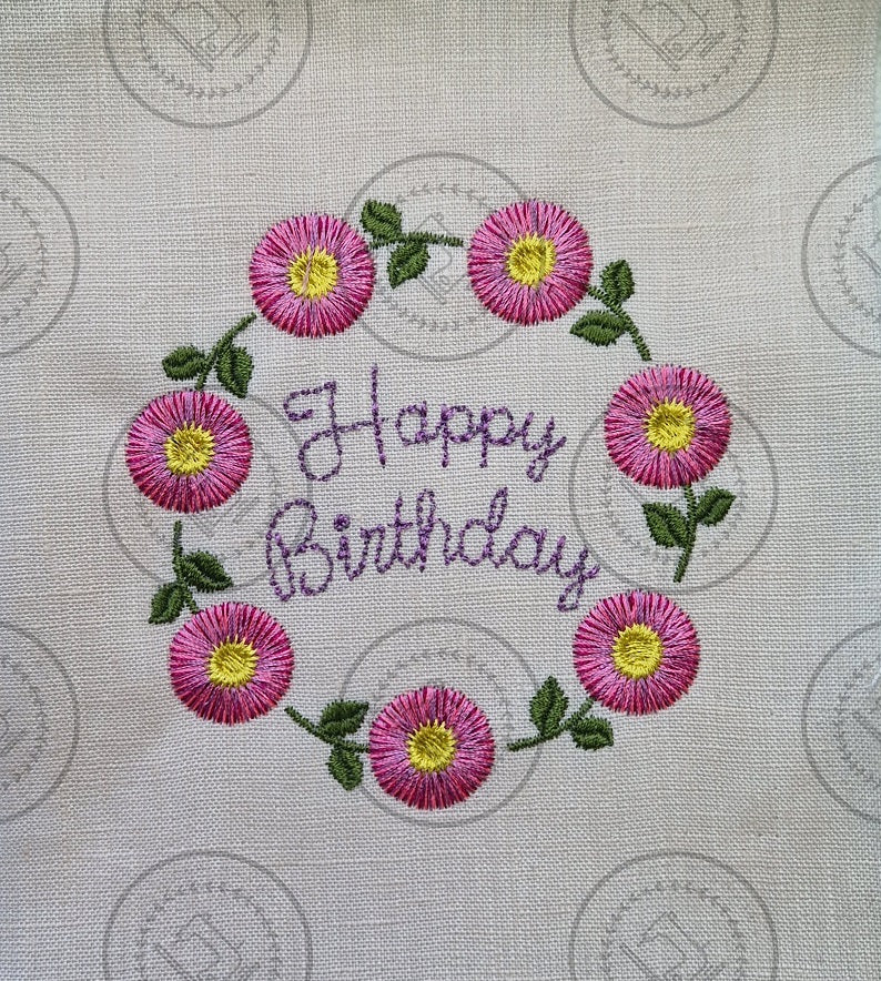 FRINGE FLOWERS CIRCLE HAPPY BIRTHDAY Machine Embroidery Design