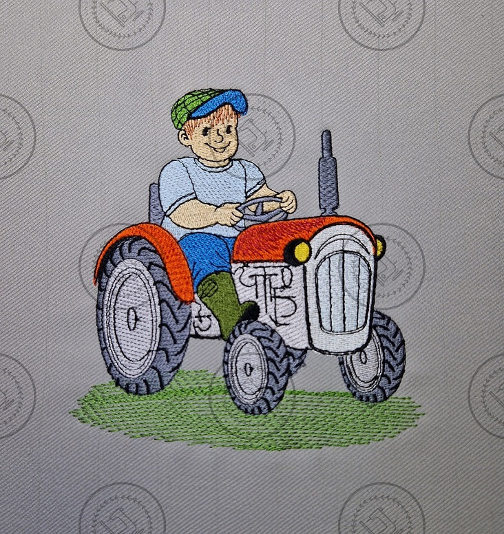 FARMER ON HIS TRACTOR Machine Embroidery Design