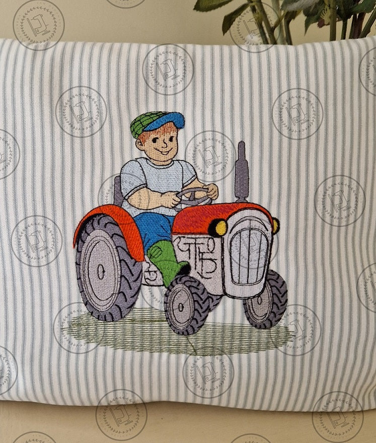 FARMER ON HIS TRACTOR Machine Embroidery Design