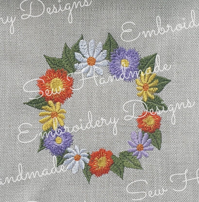 PRETTY FLOWERS FLORAL WREATH Embroidery Design