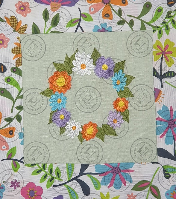 PRETTY FLOWERS FLORAL WREATH Embroidery Design