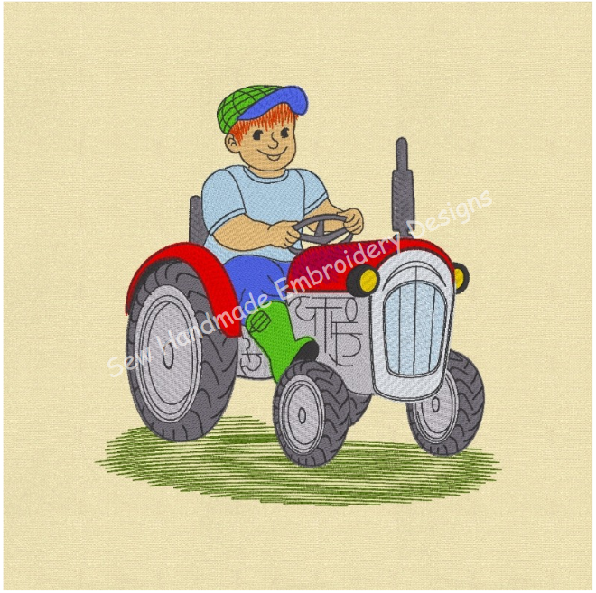 FARMER ON HIS TRACTOR Machine Embroidery Design
