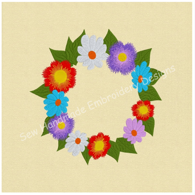 PRETTY FLOWERS FLORAL WREATH Embroidery Design