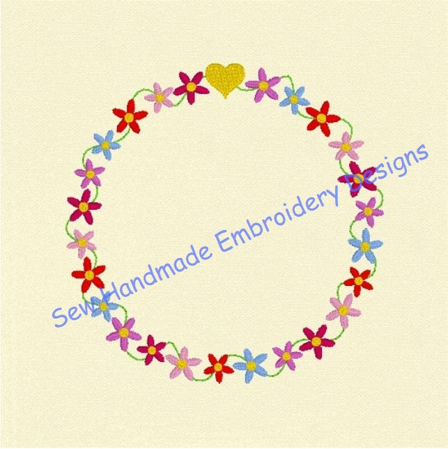 FLORAL CIRCLE MONOGRAM FRAME Machine Embroidery Design - FCMF23   4 x 4
