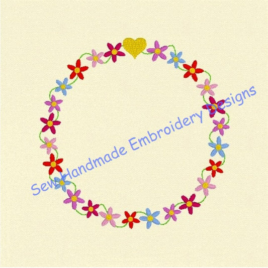 FLORAL CIRCLE MONOGRAM FRAME Machine Embroidery Design - FCMF23   4 x 4