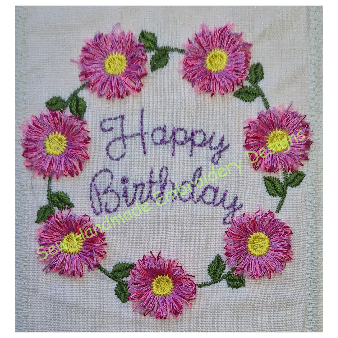 FRINGE FLOWERS CIRCLE HAPPY BIRTHDAY Machine Embroidery Design