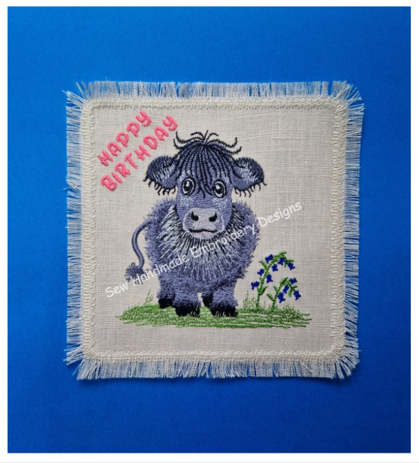 GREY COW IN THE BLUEBELLS Machine Embroidery Design