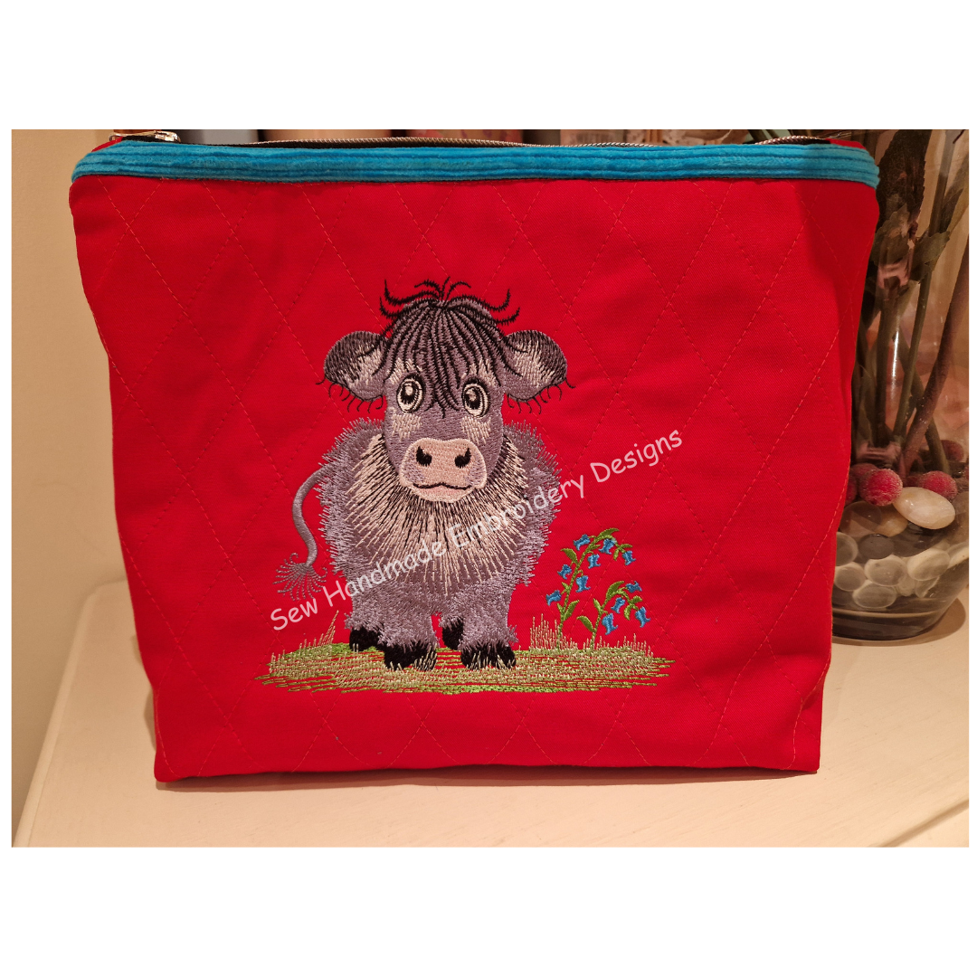 GREY COW IN THE BLUEBELLS Machine Embroidery Design