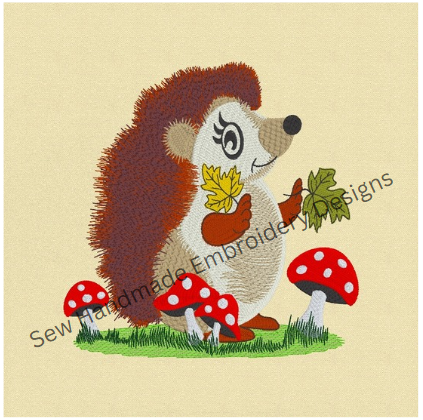 HEDGEHOG IN THE TOADSTOOLS Machine Embroidery Design