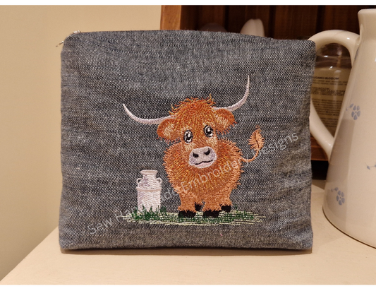 HIGHLAND COW COO with CREAMERY CAN Machine Embroidery Design