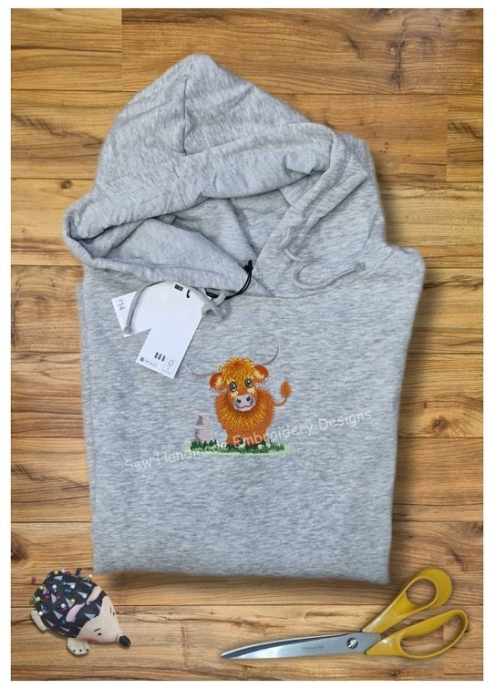 HIGHLAND COW COO with CREAMERY CAN Machine Embroidery Design