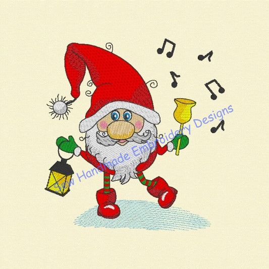 JINGLE BELL SANTA GNOME Embroidery Design - GBSG22  5.25 x 5.5
