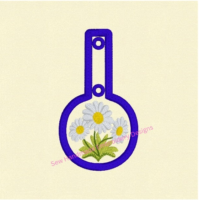 IN THE HOOP - ITH - KF6 - KEY FOB DAISY DAISIES FLOWER Machine Embroidery Design