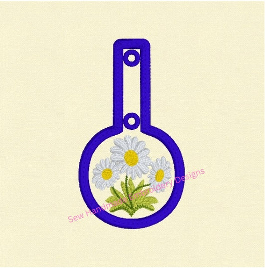 IN THE HOOP - ITH - KF6 - KEY FOB DAISY DAISIES FLOWER Machine Embroidery Design