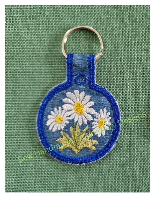 IN THE HOOP - ITH - KF6 - KEY FOB DAISY DAISIES FLOWER Machine Embroidery Design
