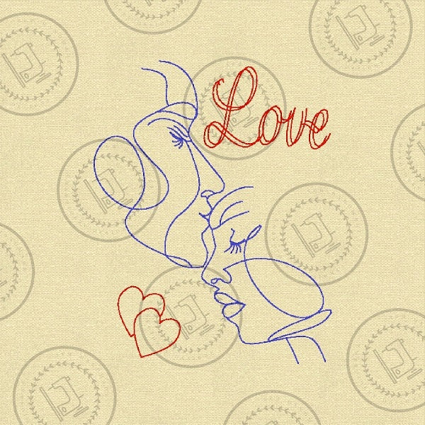 LOVE COUPLE FACE SCULPTURE Embroidery Design - LC424  4 x 5