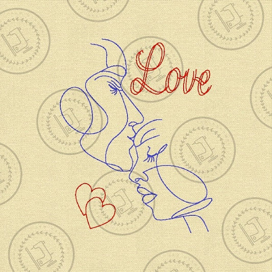 LOVE COUPLE FACE SCULPTURE Embroidery Design - LC424  4 x 5
