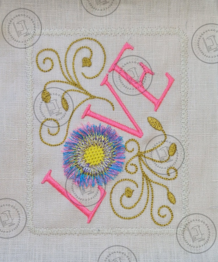 LOVE FRINGE FLOWER WORD ART Machine Embroidery Design