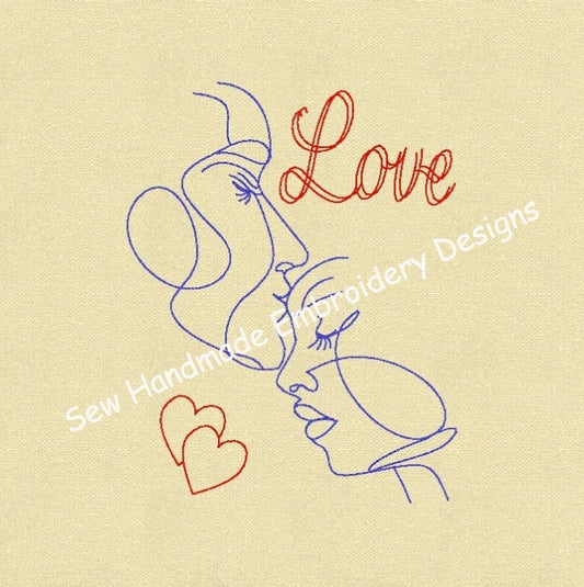 LOVE COUPLE FACE SCULPTURE Machine Embroidery Design - LC424  4 x 5
